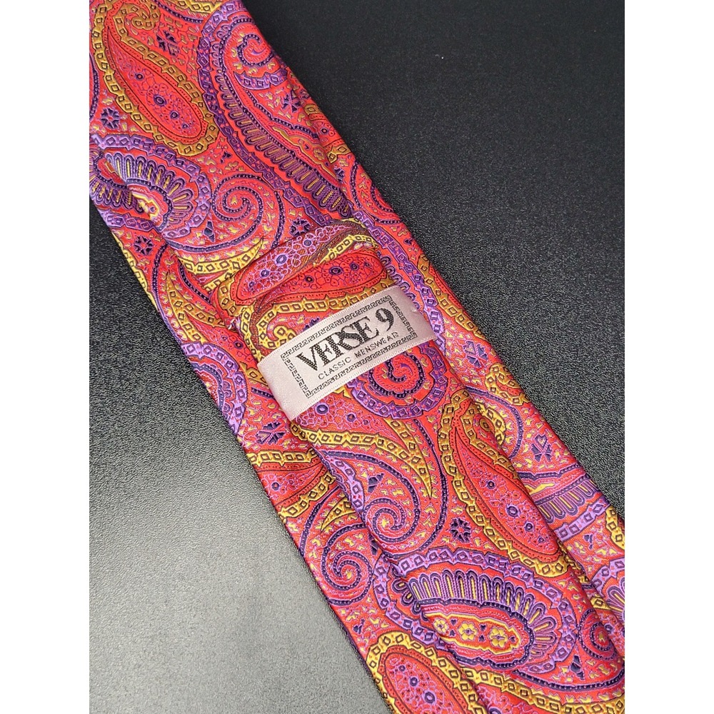 Verse 9 Necktie Pink Purple Gold Tone Paisley Embellished